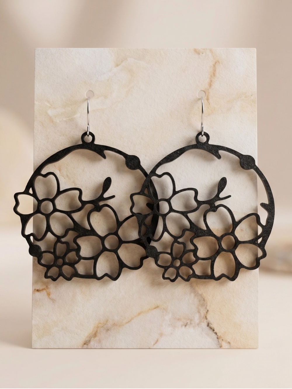 Black Floral Filigree Hoop Earrings - Women Jewelry